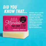 A bar of S-SKIN by Snoe AHA Mandelic Face and Body Soap #glassskin #resurfacing with the words did you know? for beauty.