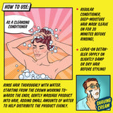 A poster displaying the proper techniques for using a HAIR HEROES Intense Cleansing Conditioner for skincare.