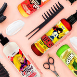 A variety of HAIR HEROES Intense Cleansing Conditioner products are laid out on a pink background.