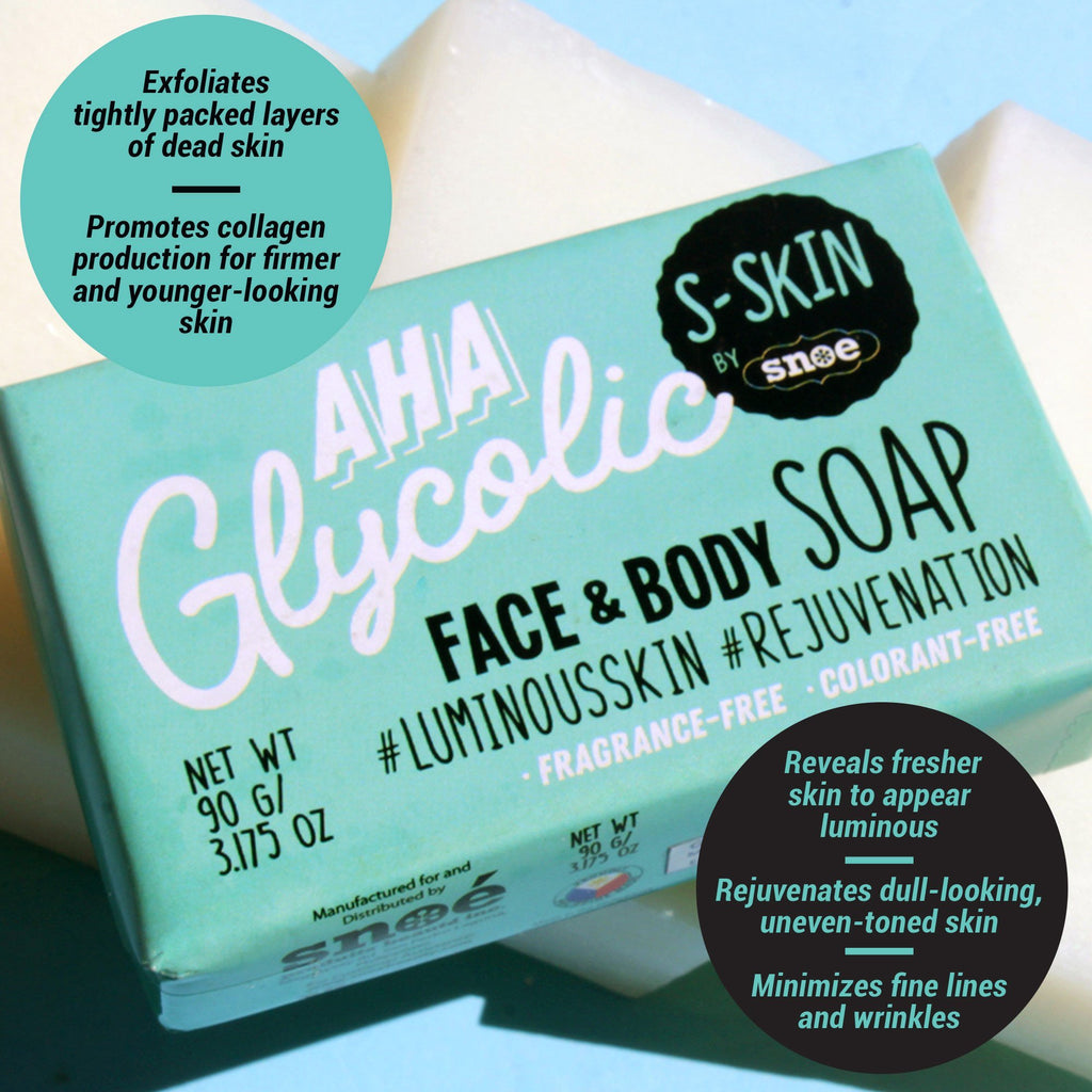 S-SKIN by Snoe AHA Glycolic Face and Body Soap #Luminousskin #Rejuvenation for beauty.