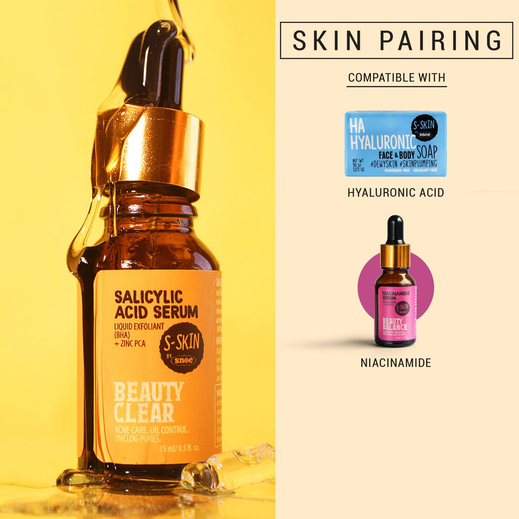 A bottle of BHA SALICYLIC ACID + ZINC PCA SERUM by Beauty Clear Acne Care Oil Control 15ml for acne care and oil control.
