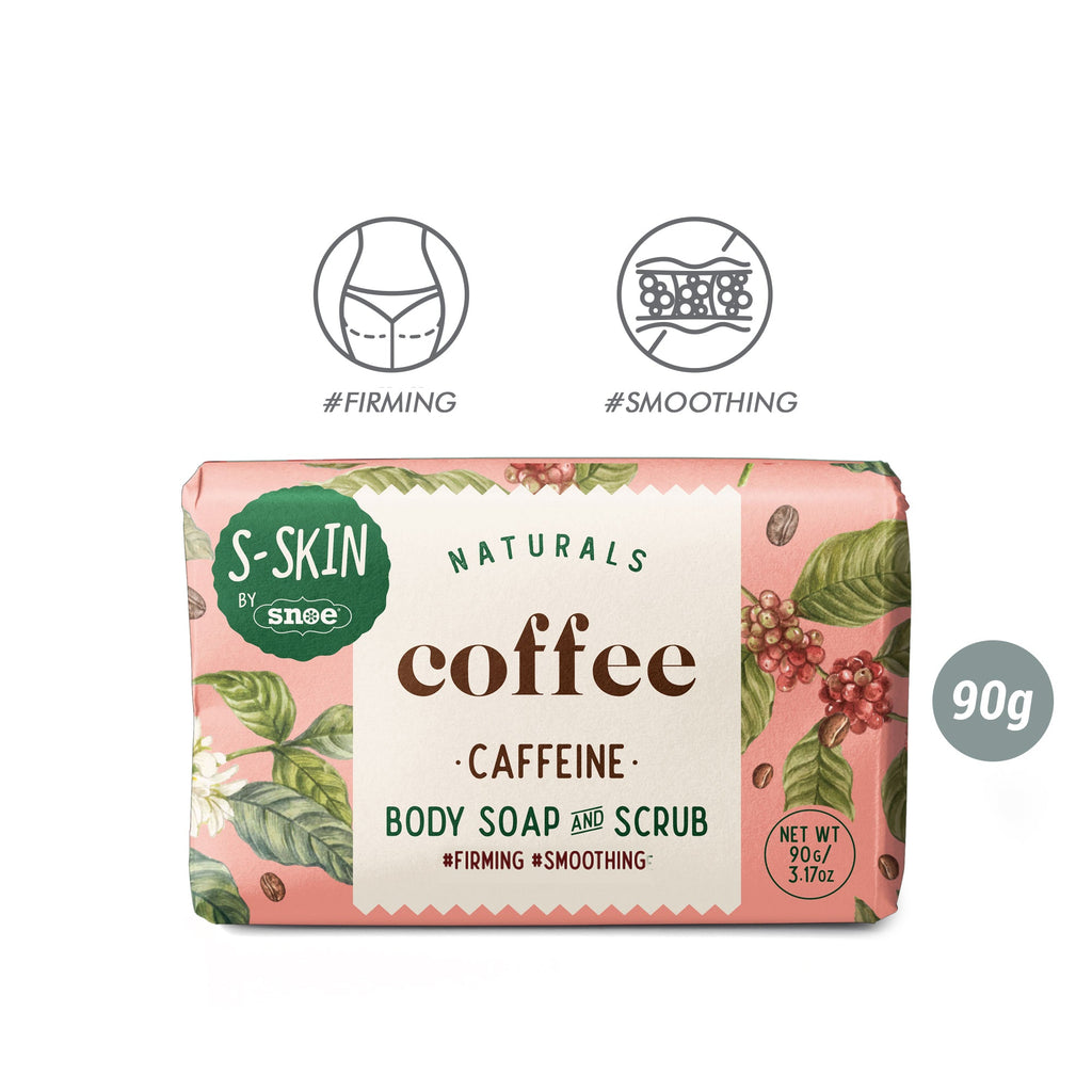 A S-SKIN Naturals beauty bar enriched with COFFEE: Caffeine Body Soap and Scrub and infused with delicate flowers, perfect for skincare routines.