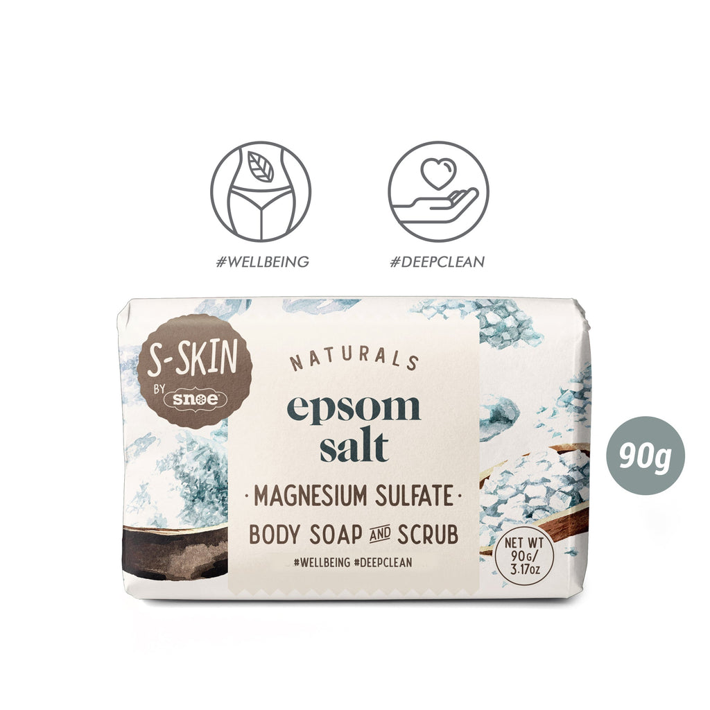S-SKIN Naturals EPSOM SALT: Magnesium Sulfate Body Soap & Scrub skincare bar.