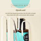 A bottle of S-SKIN by Snoe Glycolic Acid Brightening Face Cleanser on a counter.