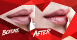 A woman's lips are shown before and after BESOBALM Magic Color Changing Lip Balm Luscious Lickable Lips treatment.